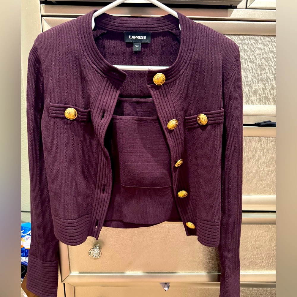 Express Cardigan Set, brand new, purple, cardigan size S and tank size XS